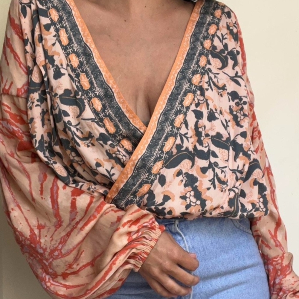 Free People Floral Wrap Blouse